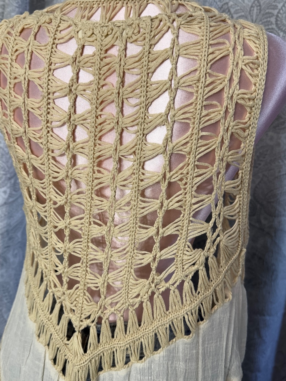 Dreamers Cream Crochet-Trim Sleeveless Long Vest - Picture 5 of 7